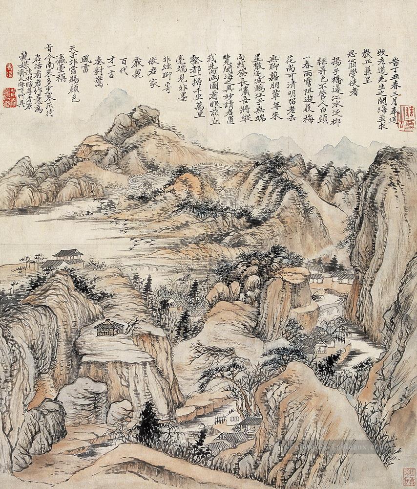 Shitao Montagne en automne chinois traditionnel Peintures à l'huile